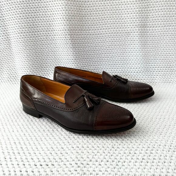 Mezlan Brown Havana Two Tone Wingtip Tassel Brogue Slip On Loafers Cap Toe 10M - Picture 2 of 12